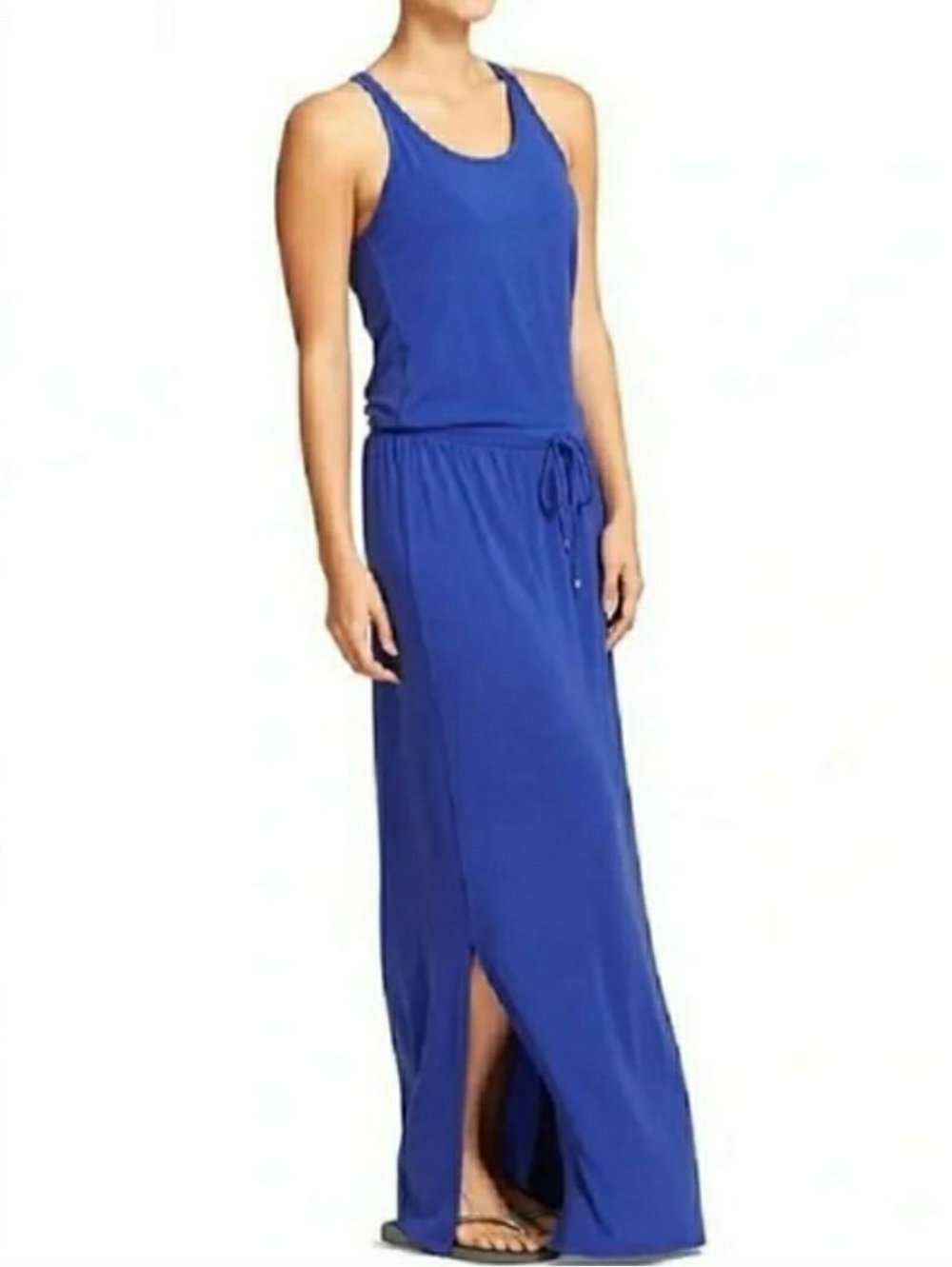 Athleta Cobalt Blue Racerback Drawstring Maxi Dress Lyocell Silk Euc Medium B20